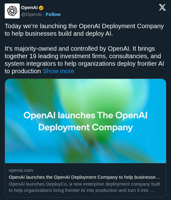 OpenAI Launches $4B Deployment Company to Embed Engineers Directly Into Enterprises