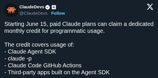 Anthropic Announces Monthly Agent SDK Credit for Paid Claude Plans Starting June 15