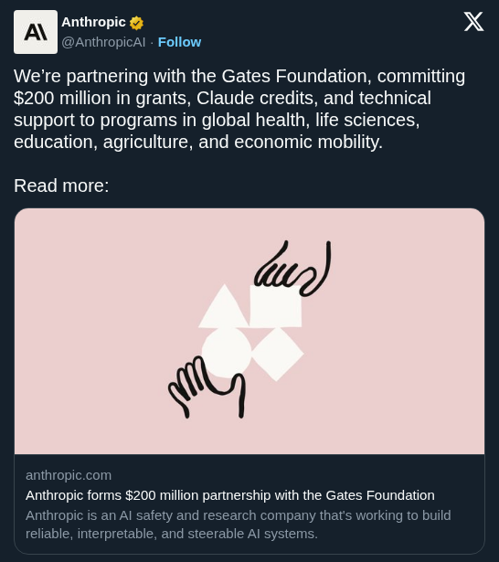 Anthropic Commits 200 Million Dollars to Global Health and Education AI