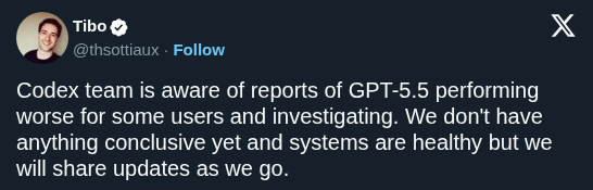 OpenAI Investigates Reports of GPT-5.5 Performance Regressions in Codex