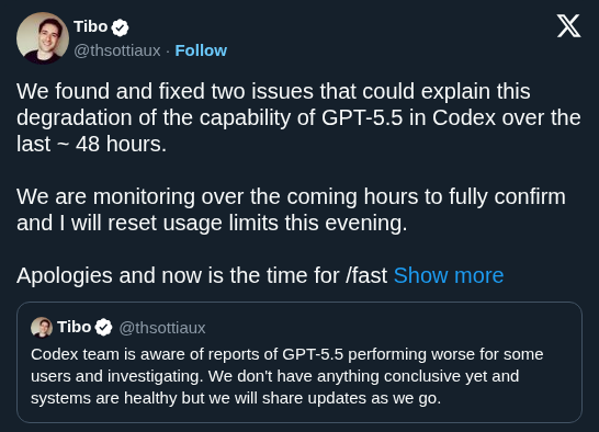 OpenAI Fixes GPT-5.5 Performance Issues and Resets Codex Usage Limits