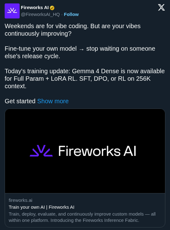 Fireworks AI Adds RL for Gemma 4 Dense to Build Reasoning Agents