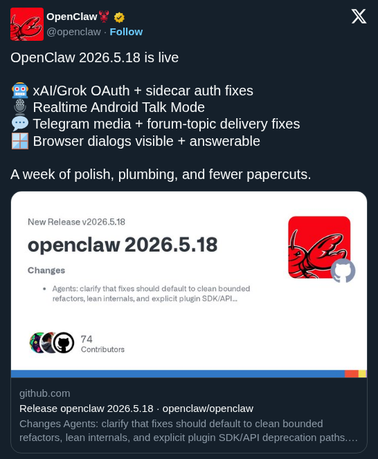 OpenClaw Adds Grok OAuth and Realtime Voice to Self Hosted Assistant