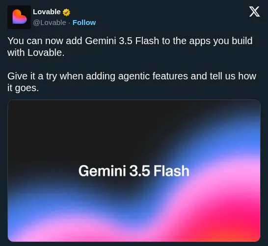 Lovable Adds Gemini 3.5 Flash to Power Agentic App Features