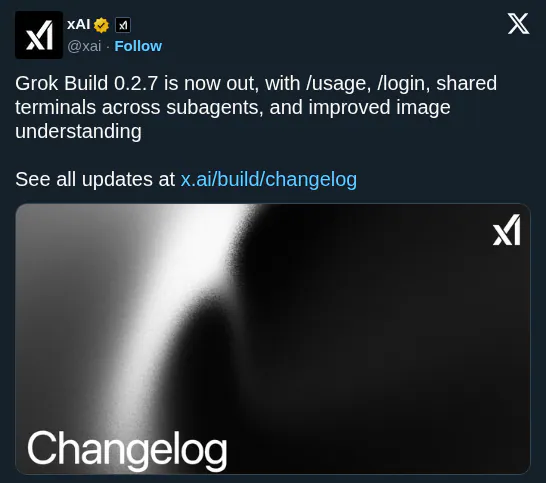 xAI Grok Build 0.2.7 Syncs Parallel Subagents Through a Shared Terminal Backend