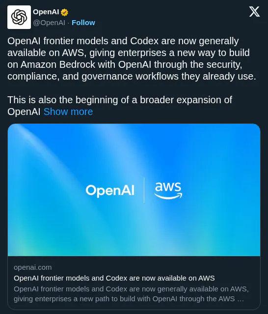 OpenAI launches frontier models and Codex on Amazon Bedrock for enterprises