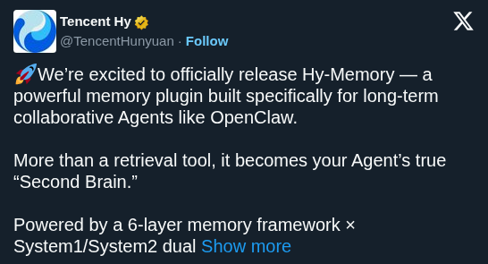 Tencent Hunyuan's Hy-Memory Gives Agents Evolving Long-Term Understanding