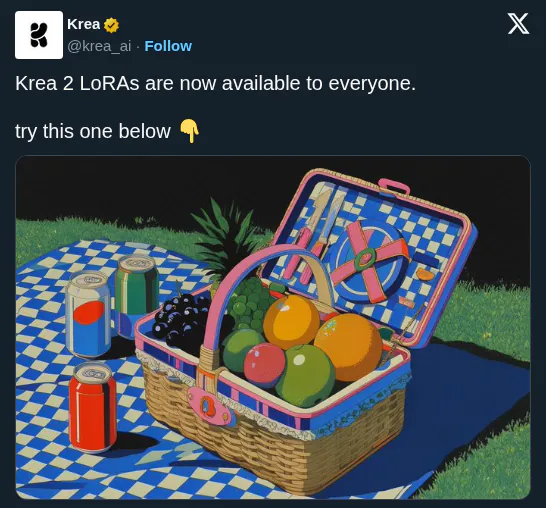 Krea Makes Krea 2 LoRAs Available to All for Custom Image Styles