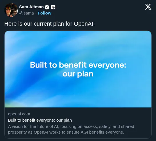 OpenAI Details Plan to Ensure AGI Benefits All Humanity