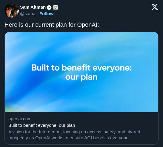 OpenAI Details Plan to Ensure AGI Benefits All Humanity
