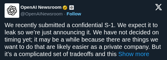 OpenAI Confirms Confidential S-1 Filing, Undecided on IPO Timing